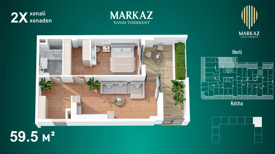 Planirovka — 2 xonali · 59,5 m²