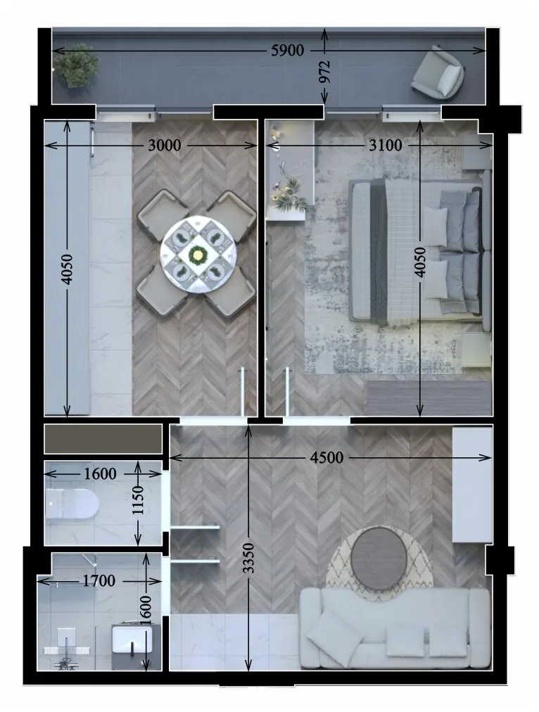 Planirovka — 2 xonali · 51,71 m²