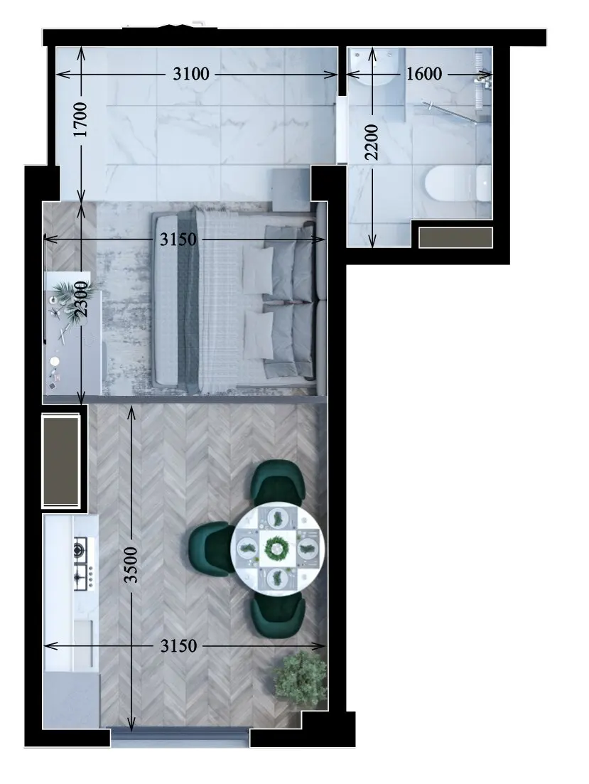 Планировка — 1-комнатная · 26,29 м²