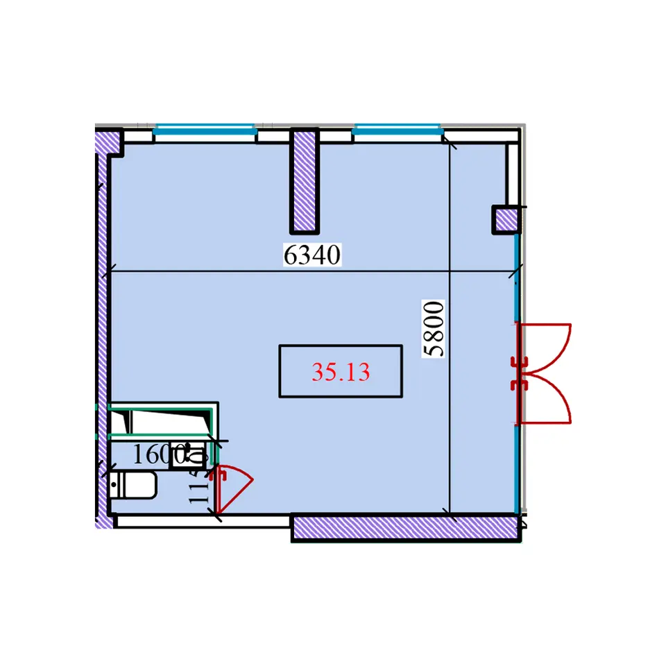 Планировка — 1-комнатная · 33,29 м²