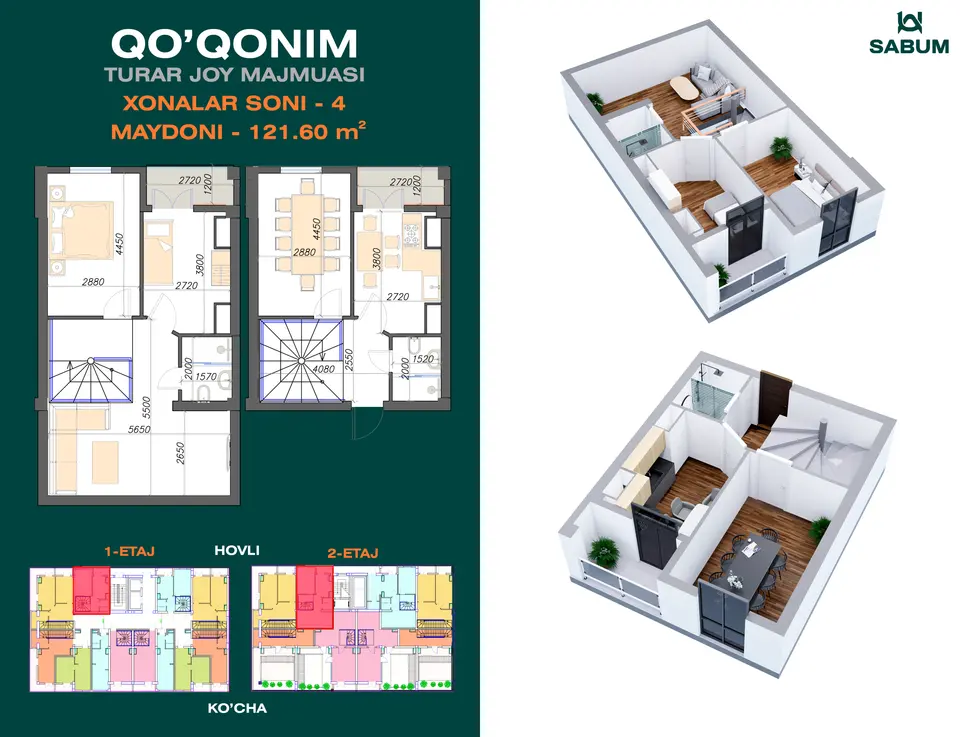 Planirovka — 4 xonali · 121,6 m²