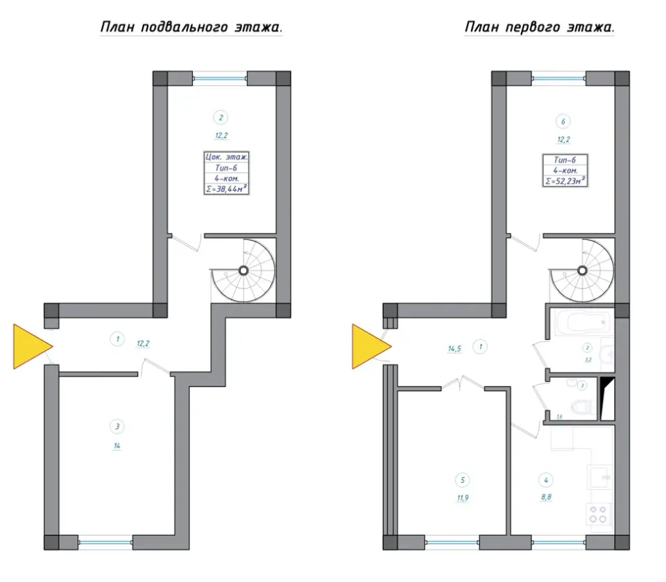Planirovka — 4 xonali · 52,23 m²
