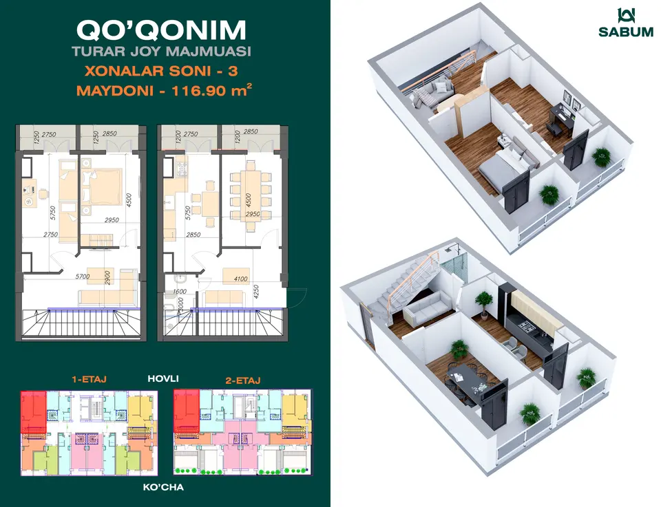 Planirovka — 3 xonali · 116,9 m²
